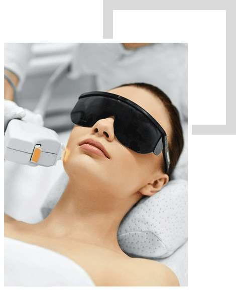 Picture of a female model patient undergoing a laser treatment on her face