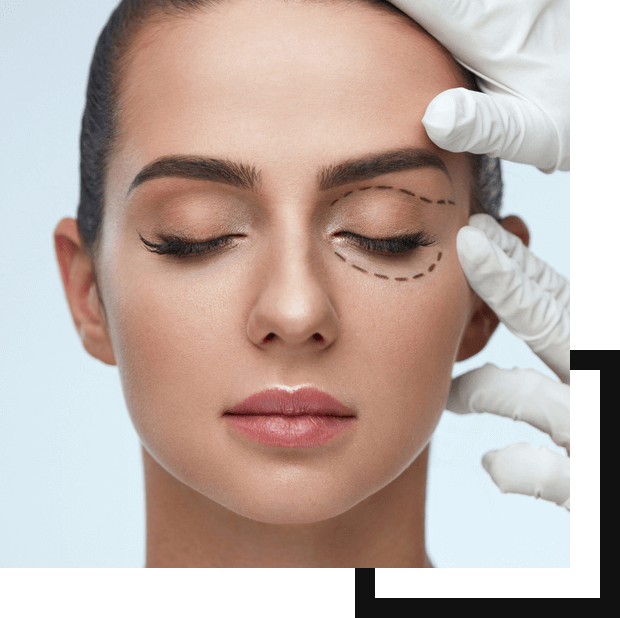 Picture of a female model eye examining by a doctor with hands